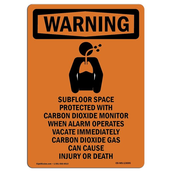 Safety Sign, OSHA WARNING, 5" Height, Subfloor Space, Portrait, 10PK